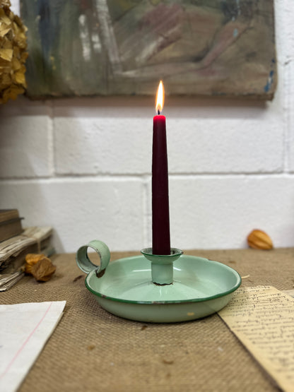 Green Enamel Candlestick Chamberstick