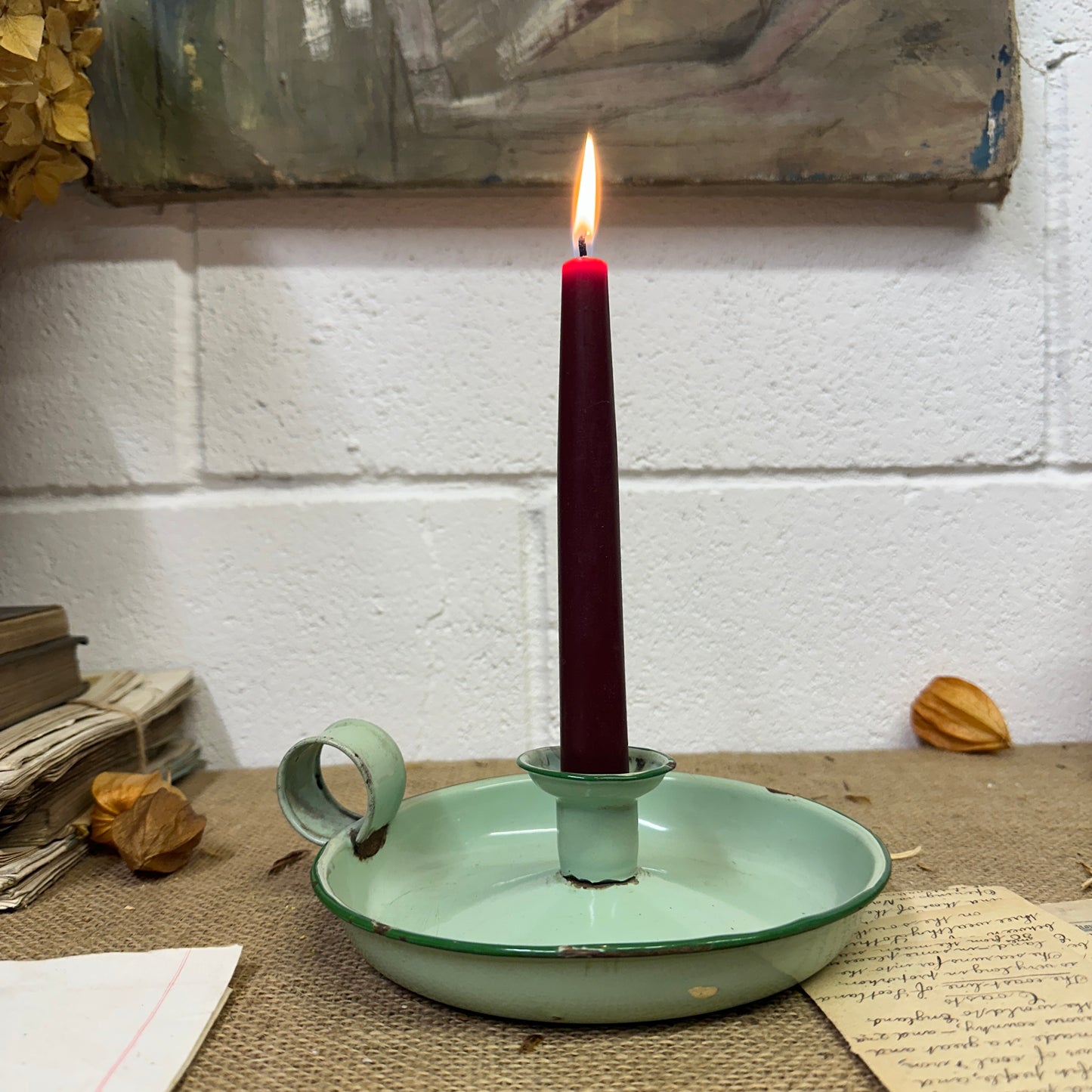 Green Enamel Candlestick Chamberstick