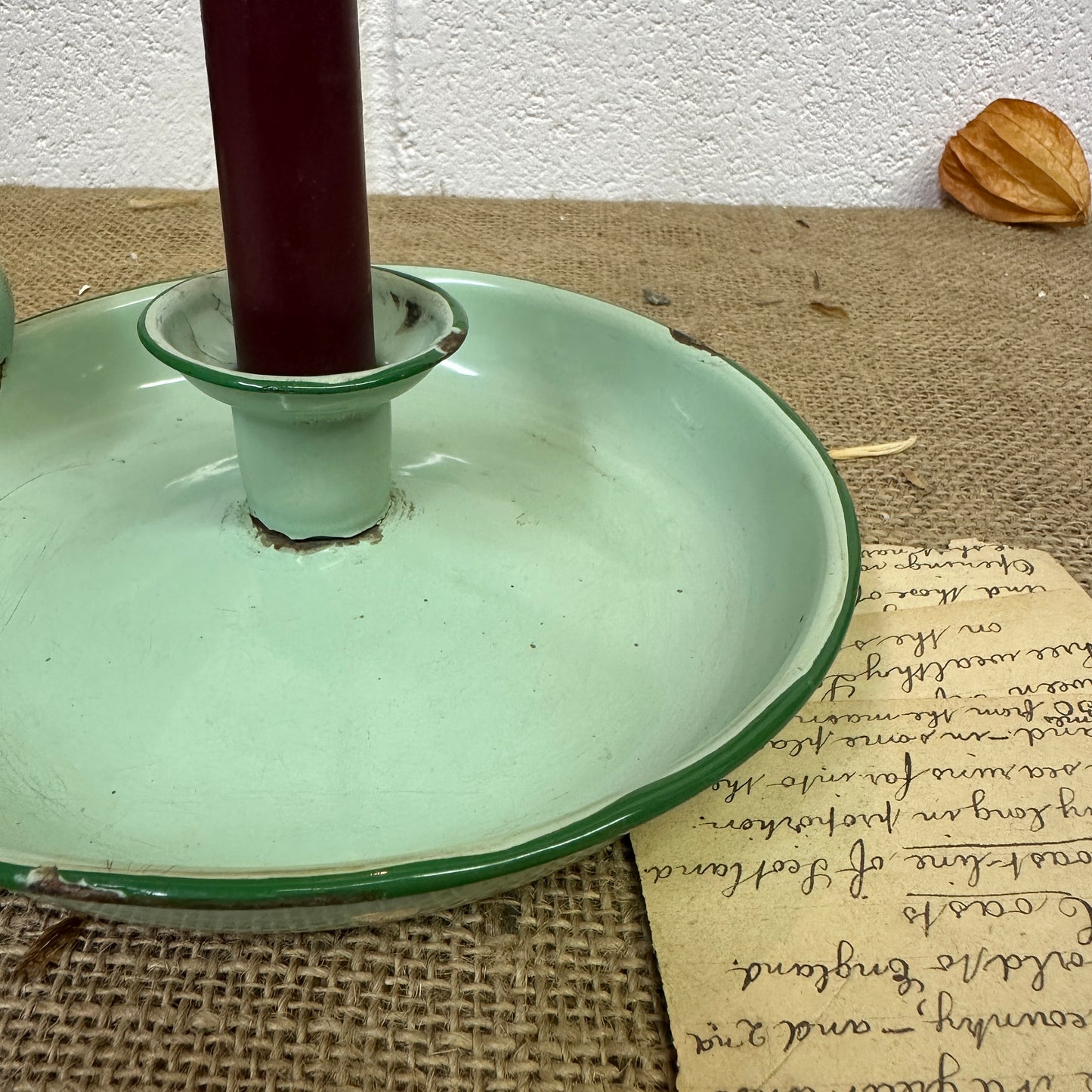 Green Enamel Candlestick Chamberstick