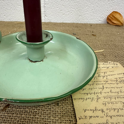 Green Enamel Candlestick Chamberstick
