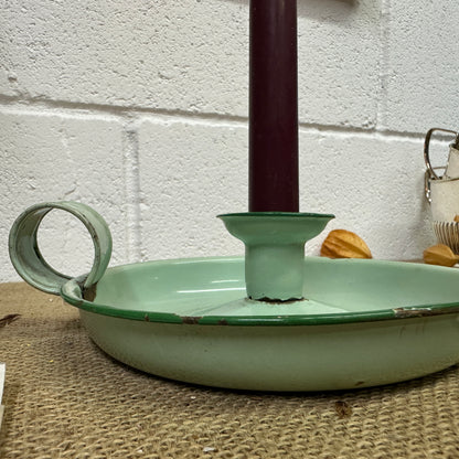 Green Enamel Candlestick Chamberstick