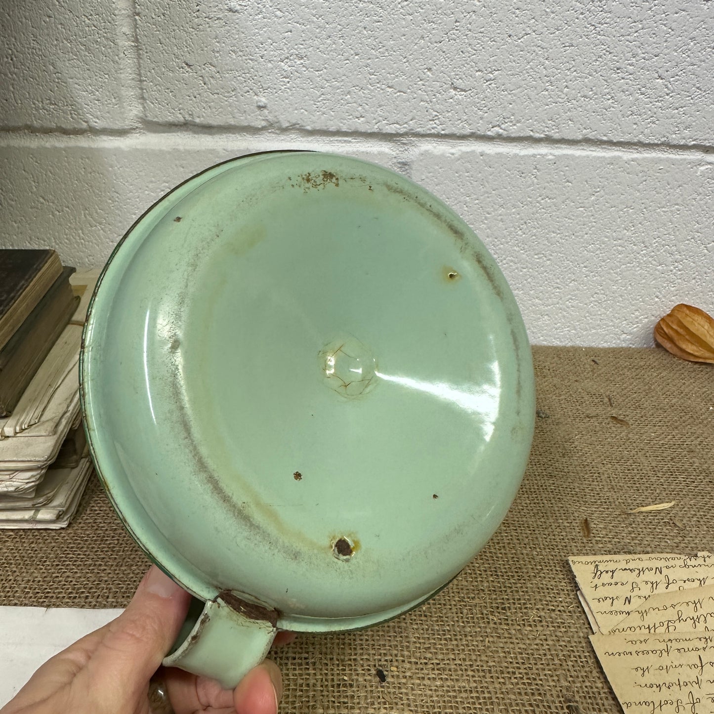 Green Enamel Candlestick Chamberstick