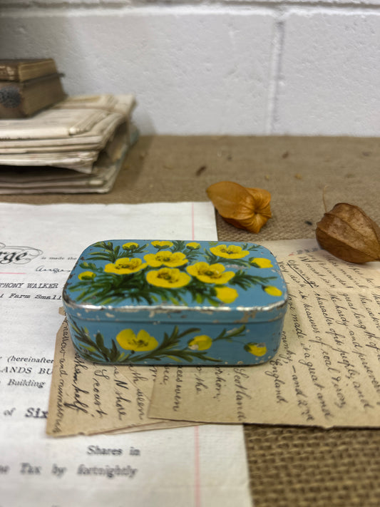 Small Blue Hand-painted Floral Tin