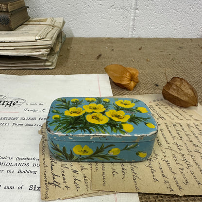 Small Blue Hand-painted Floral Tin