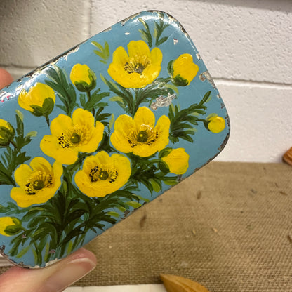 Small Blue Hand-painted Floral Tin