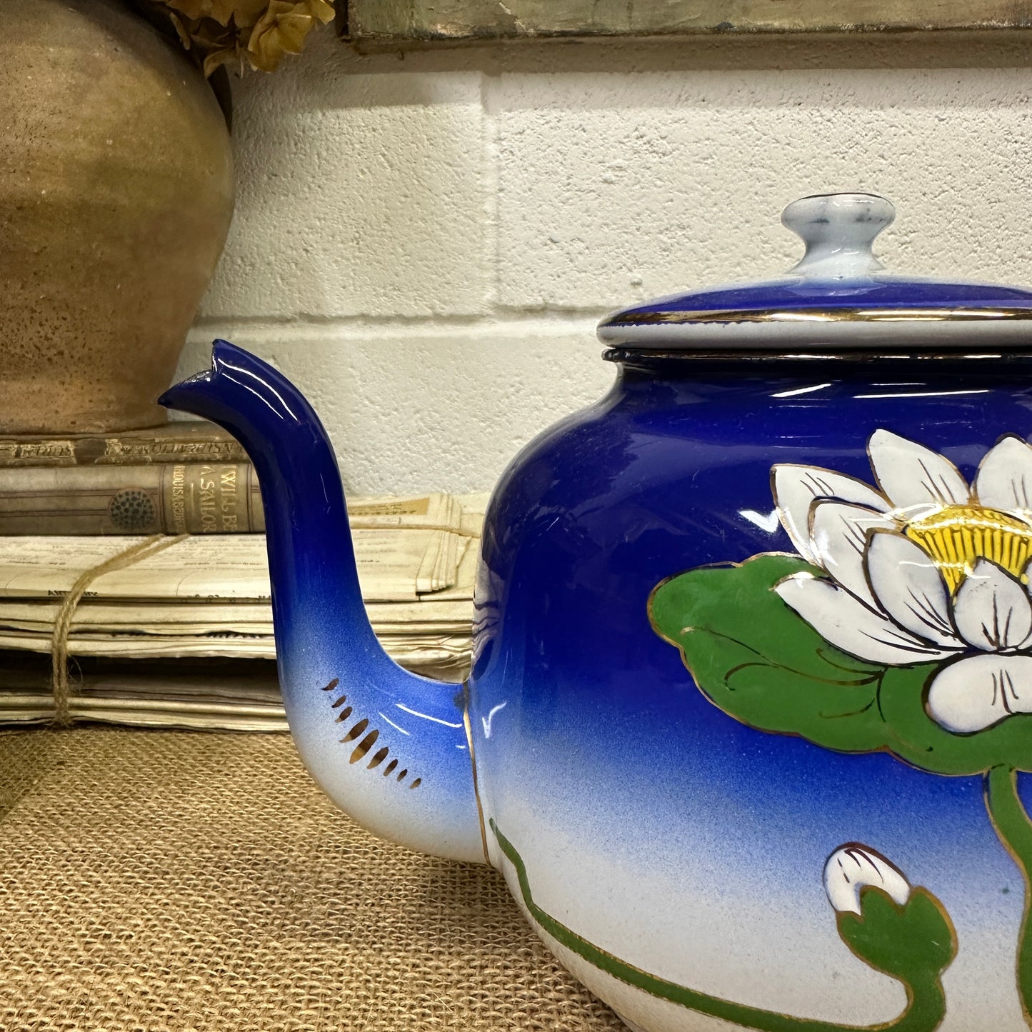 Lotus Flower Enamel Teapot