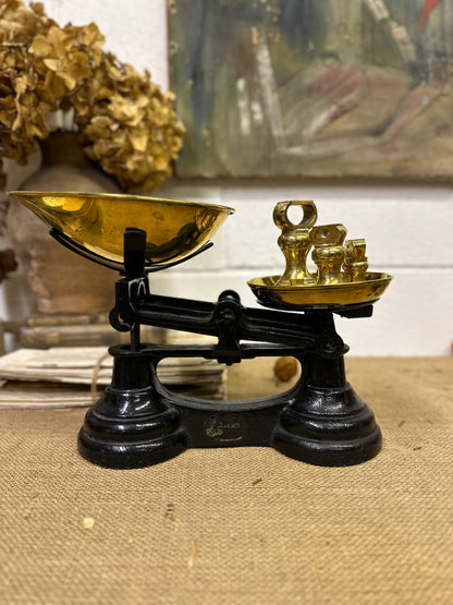 Vintage Black & Gold Kitchen Scales with Weights