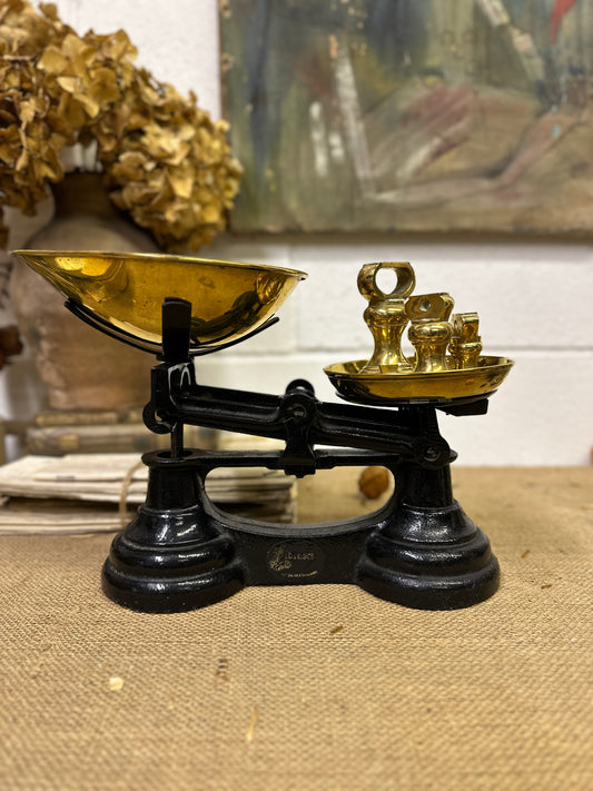 Vintage Black & Gold Kitchen Scales with Weights