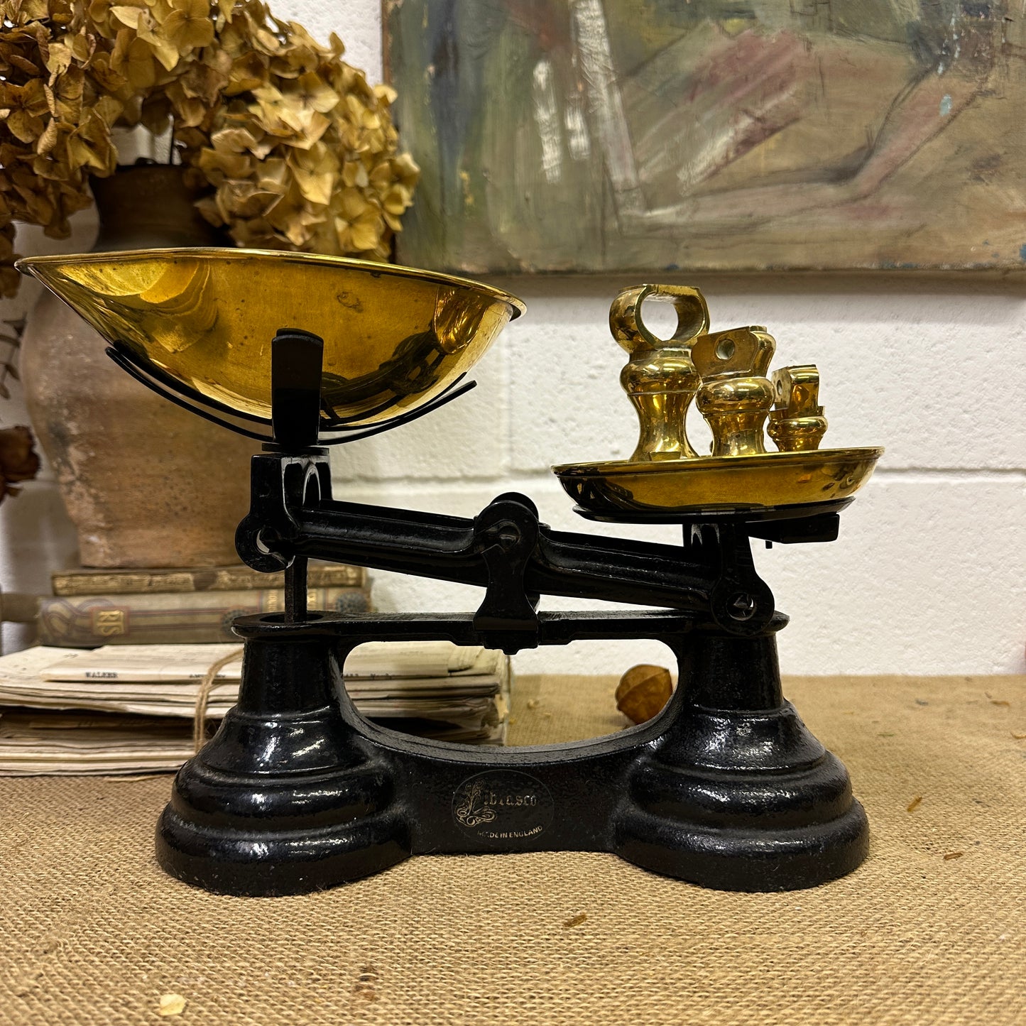 Vintage Black & Gold Kitchen Scales with Weights
