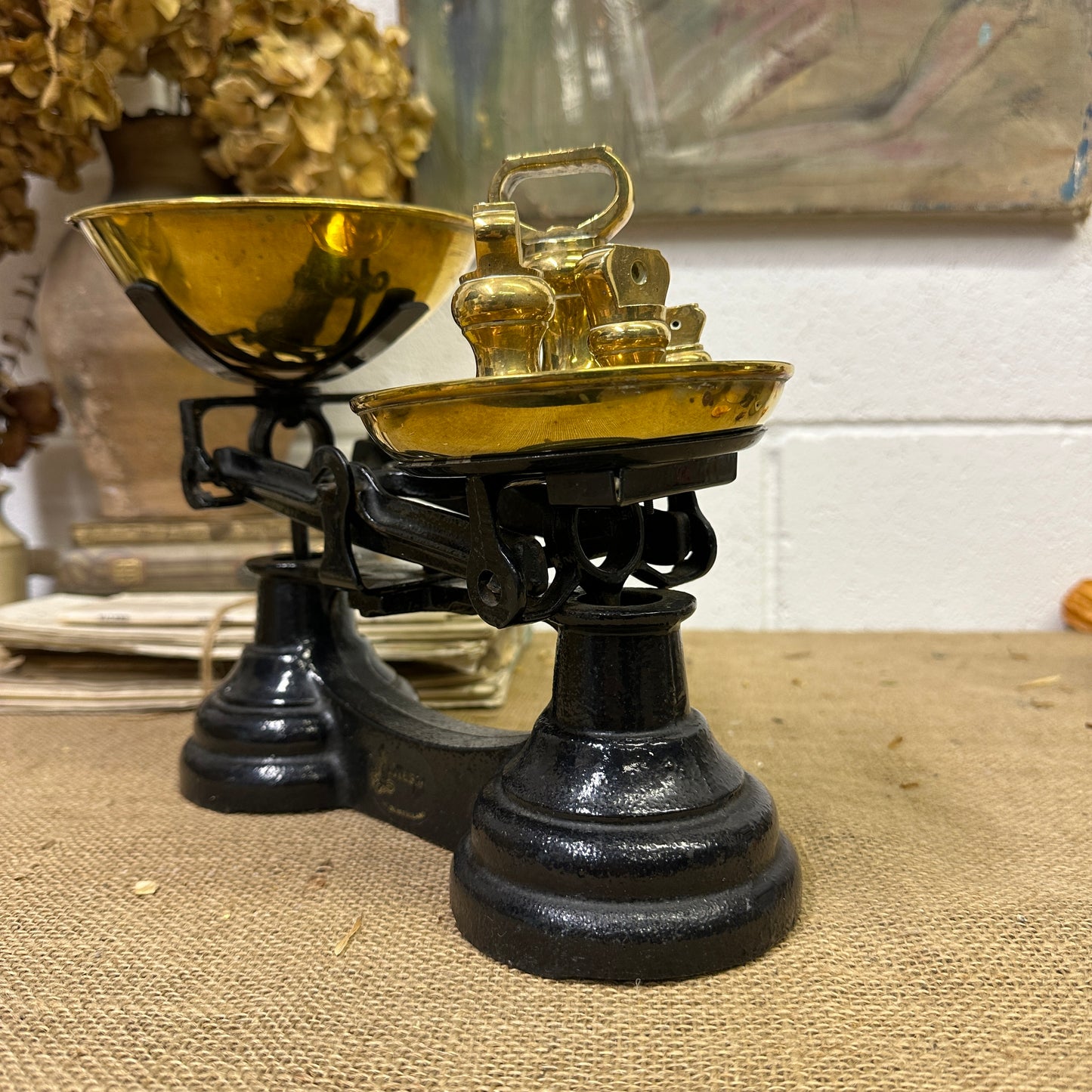Vintage Black & Gold Kitchen Scales with Weights