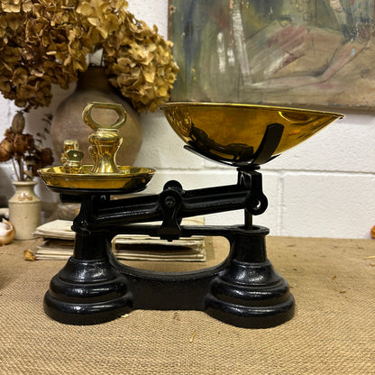 Vintage Black & Gold Kitchen Scales with Weights