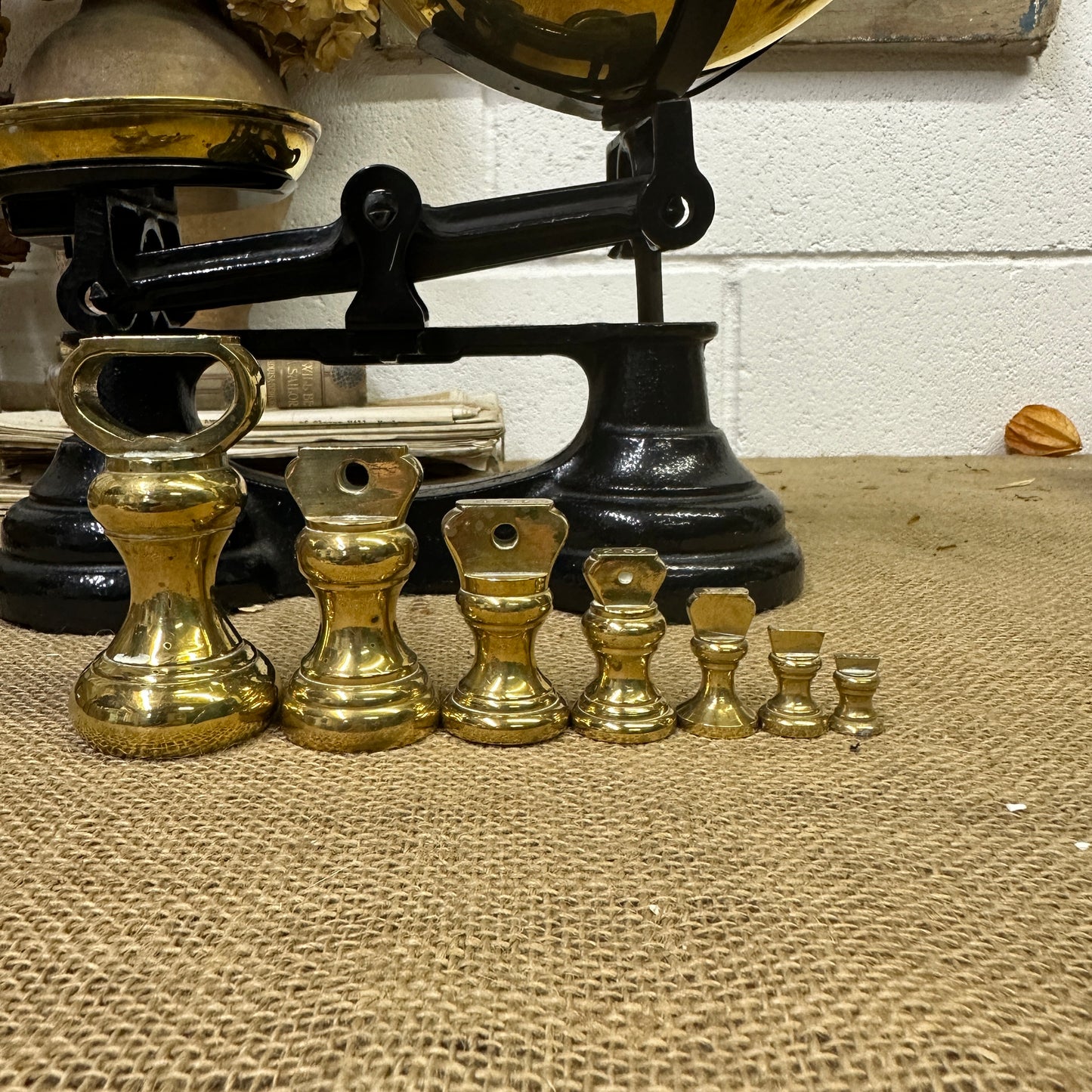 Vintage Black & Gold Kitchen Scales with Weights