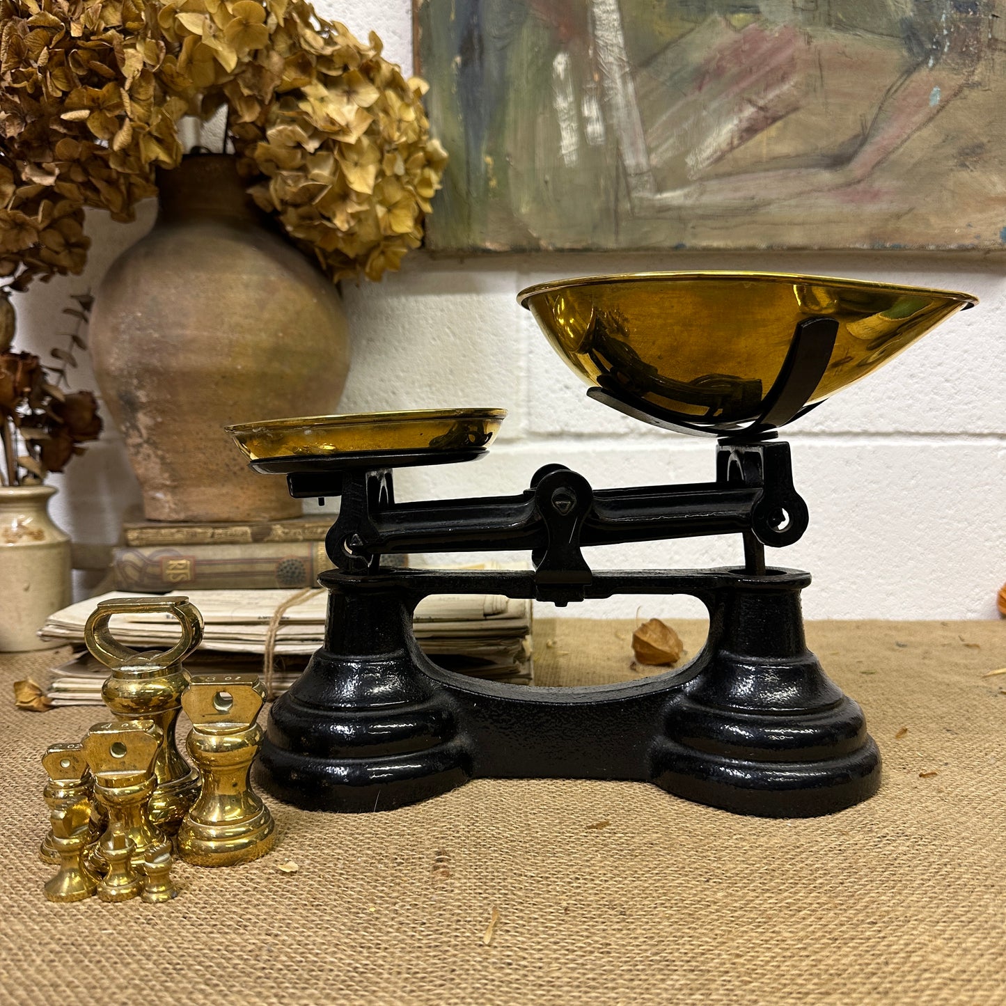 Vintage Black & Gold Kitchen Scales with Weights
