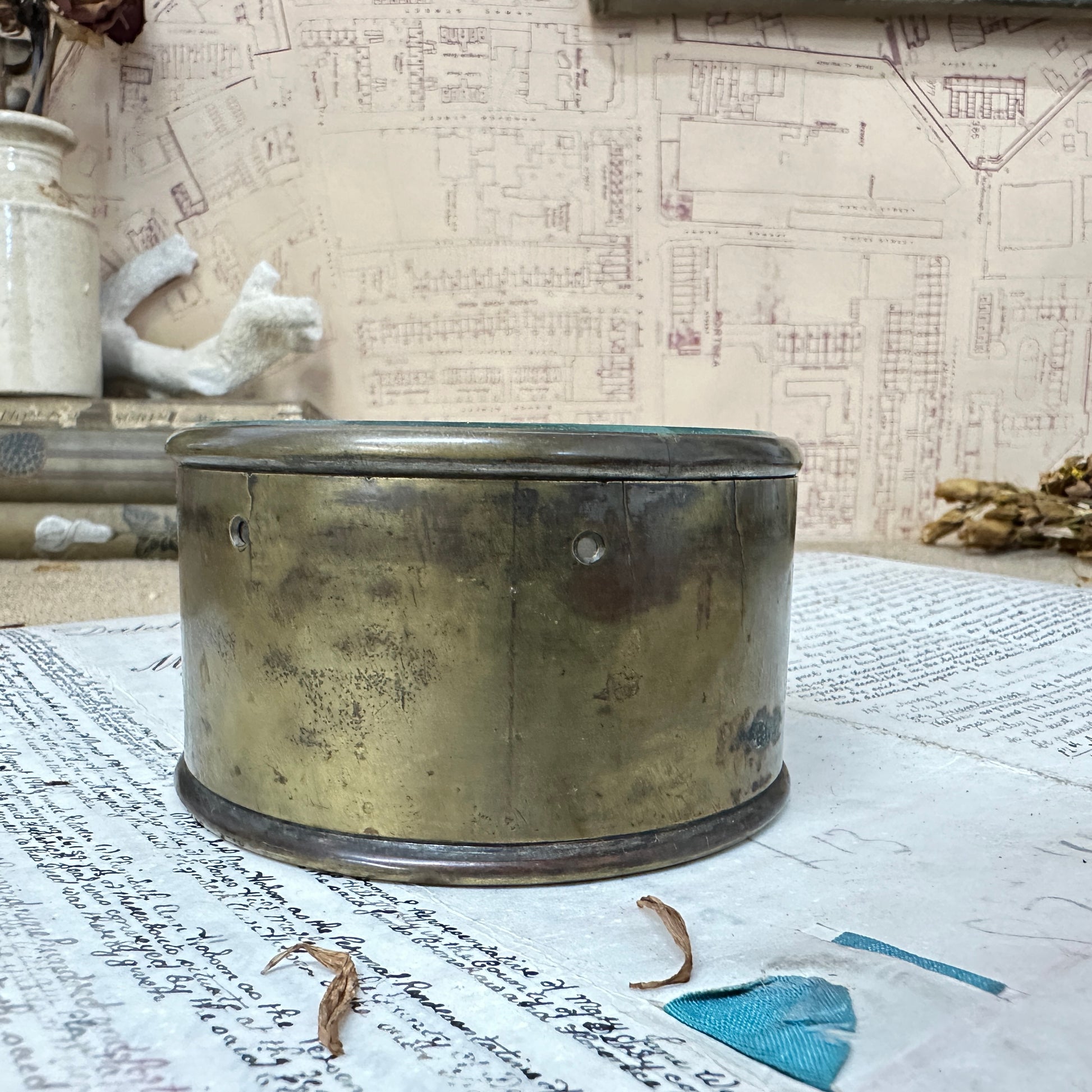 Brass Trench Art Glass Lidded Pot