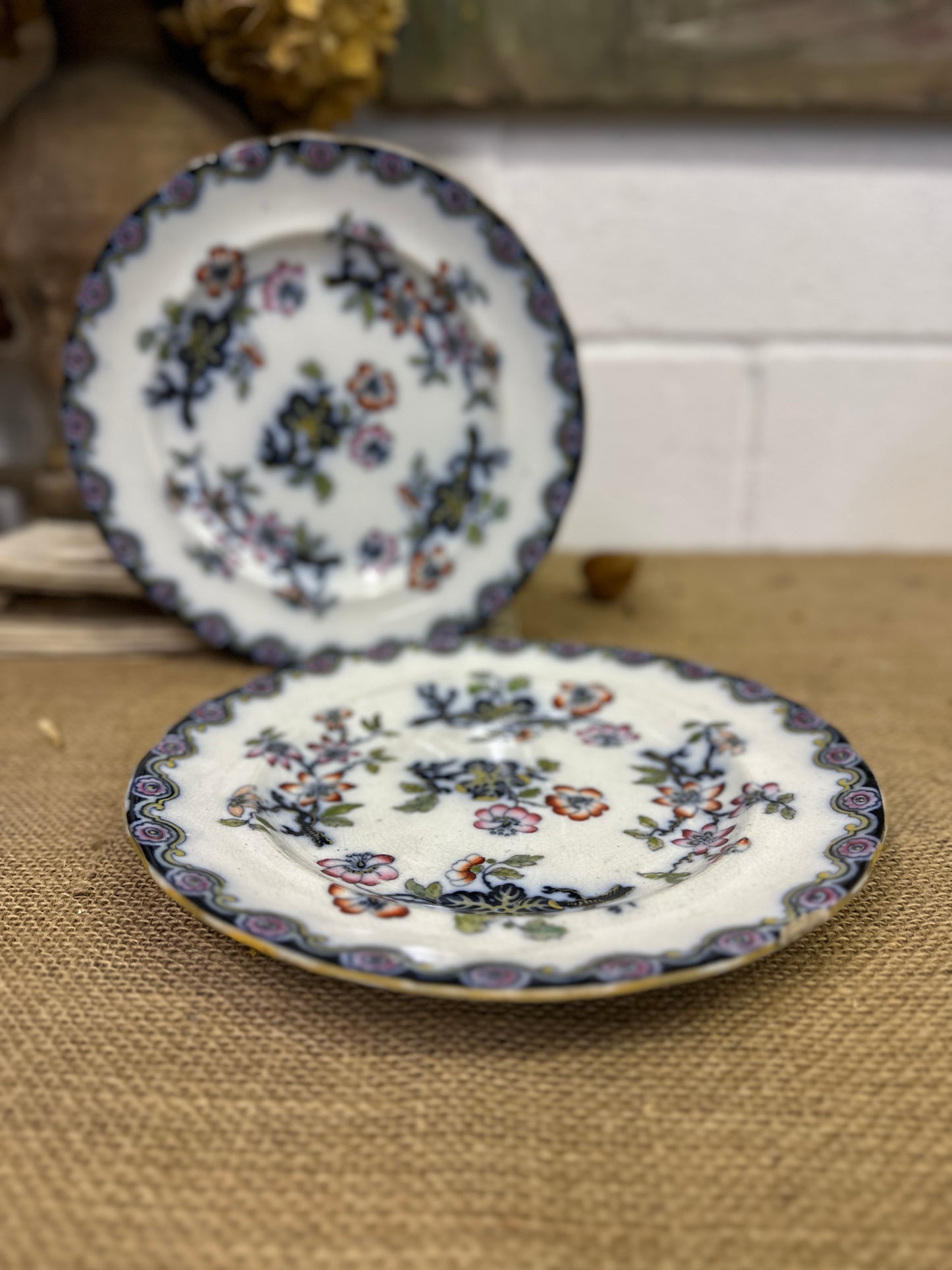 Victorian Charles Meigh & Son Plates Oriental Blossoms