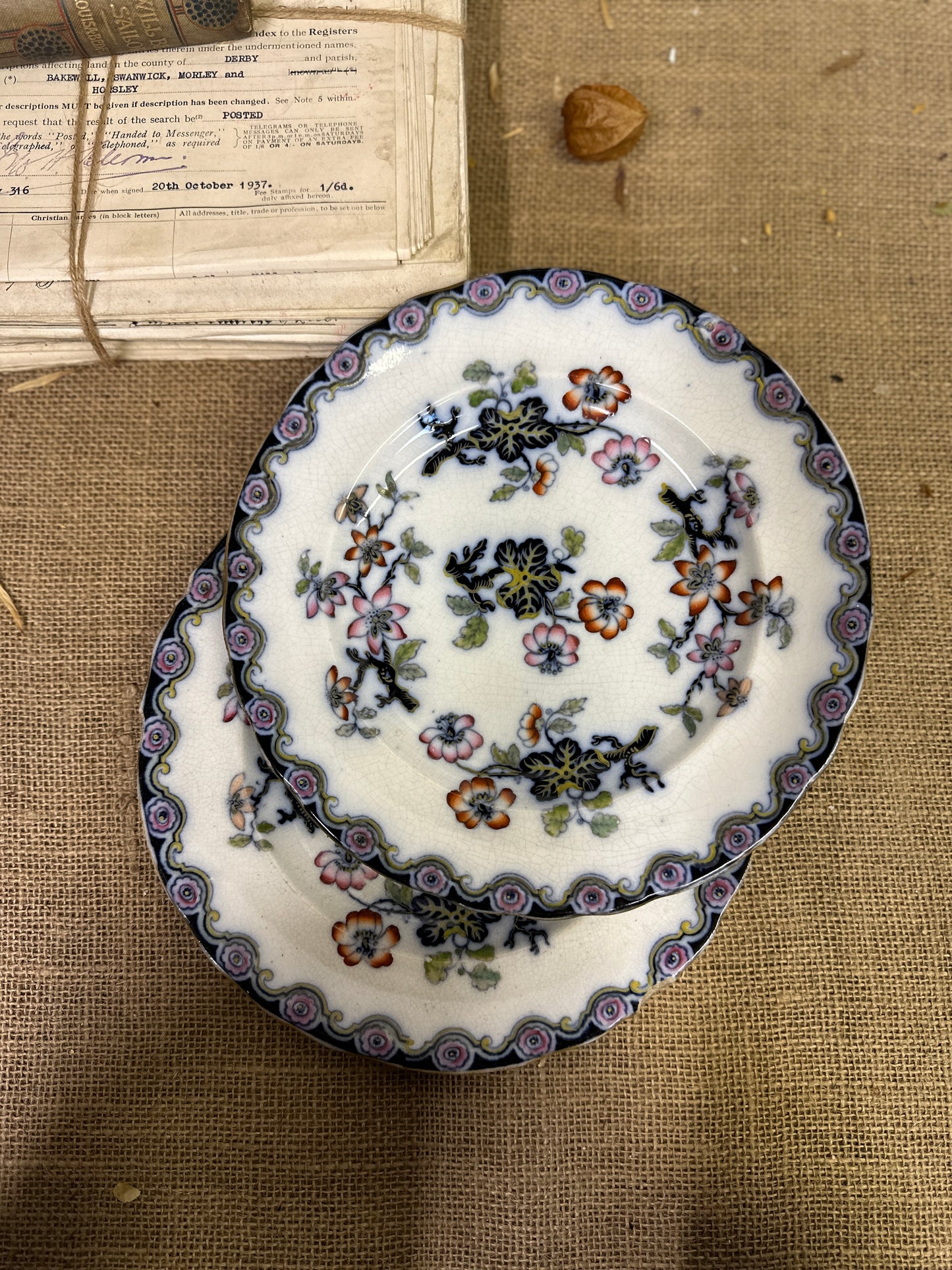 Victorian Charles Meigh & Son Plates Oriental Blossoms