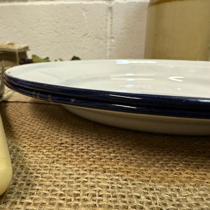 Enamel White & Blue Plates 24cm Pair - The Blind Mole
