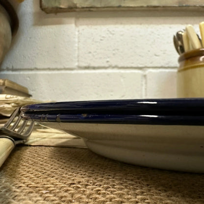 Enamel White & Blue Plates 24cm Pair - The Blind Mole