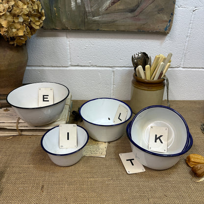 Enamel White & Blue Deep Bowls