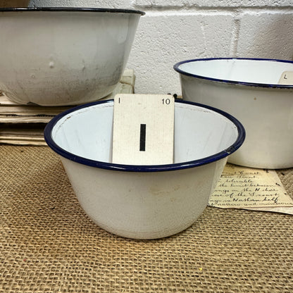 Enamel White & Blue Deep Bowls