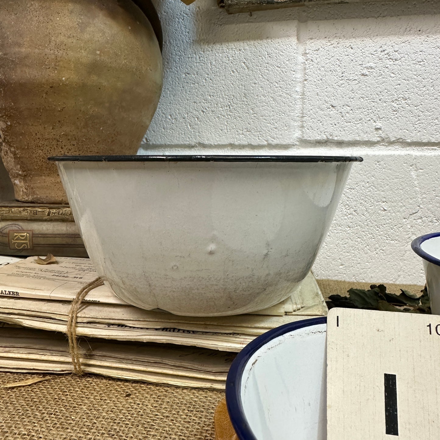 Enamel White & Blue Deep Bowls