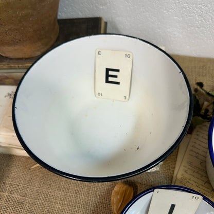 Enamel White & Blue Deep Bowls