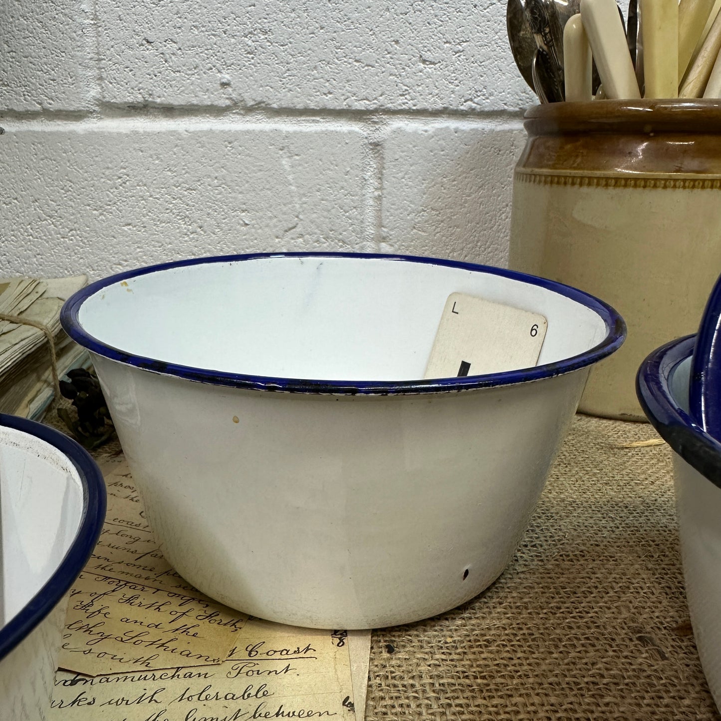 Enamel White & Blue Deep Bowls