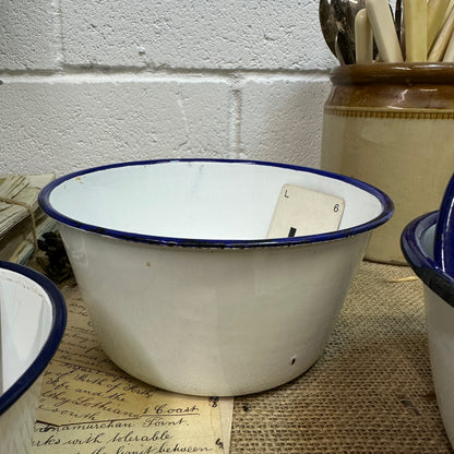 Enamel White & Blue Deep Bowls