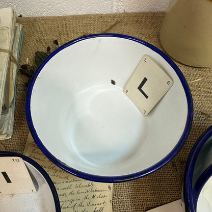 Enamel White & Blue Deep Bowls