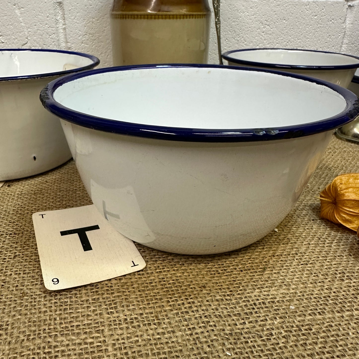 Enamel White & Blue Deep Bowls