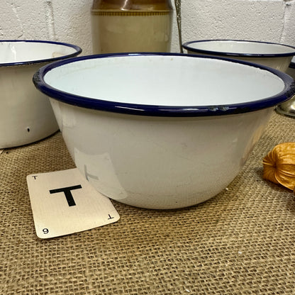 Enamel White & Blue Deep Bowls