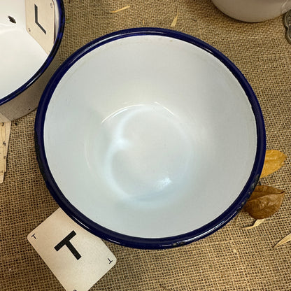 Enamel White & Blue Deep Bowls