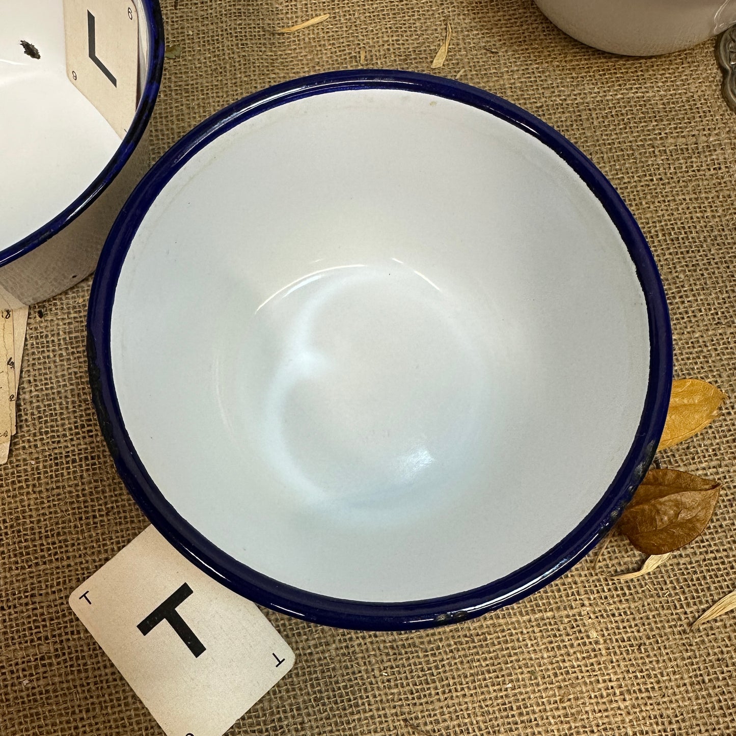 Enamel White & Blue Deep Bowls