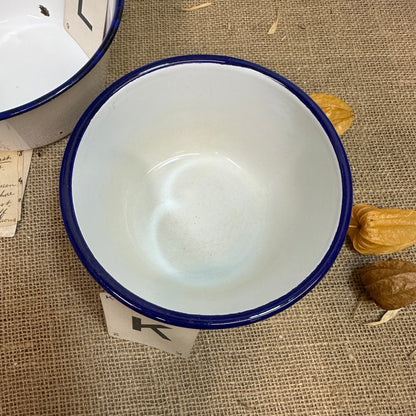 Enamel White & Blue Deep Bowls