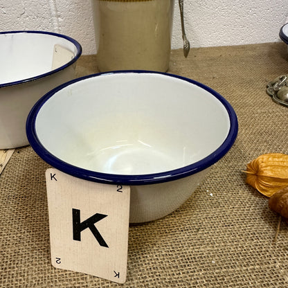 Enamel White & Blue Deep Bowls