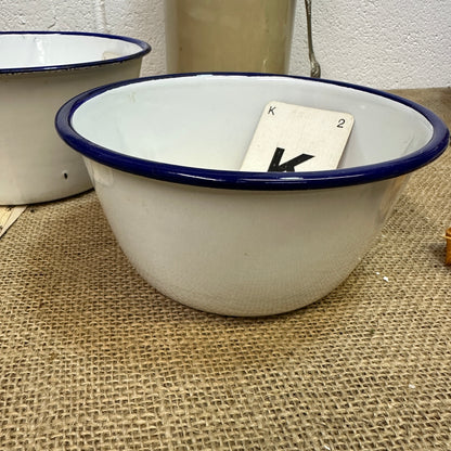 Enamel White & Blue Deep Bowls