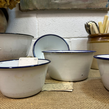 Enamel White & Blue Deep Bowls