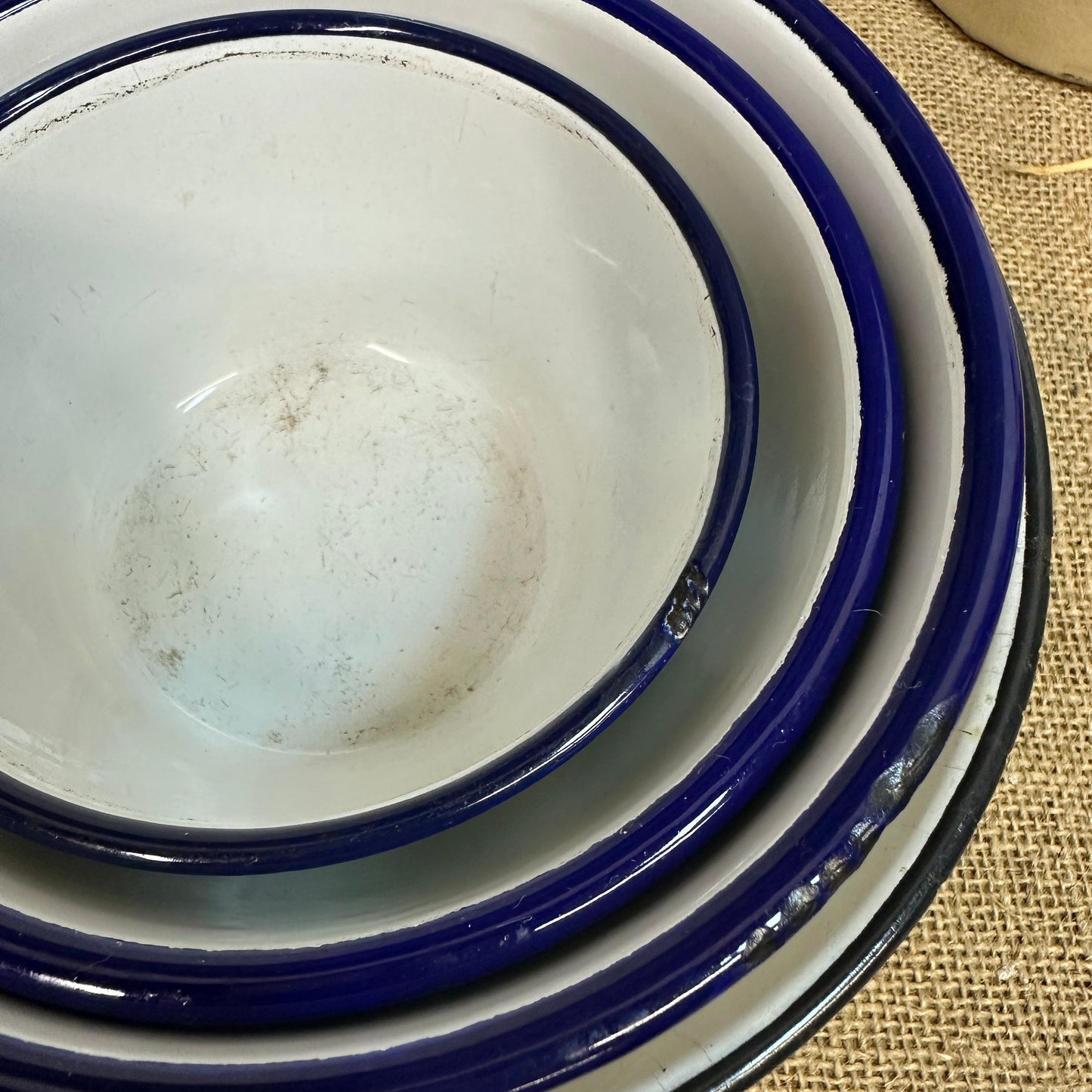 Enamel White & Blue Deep Bowls