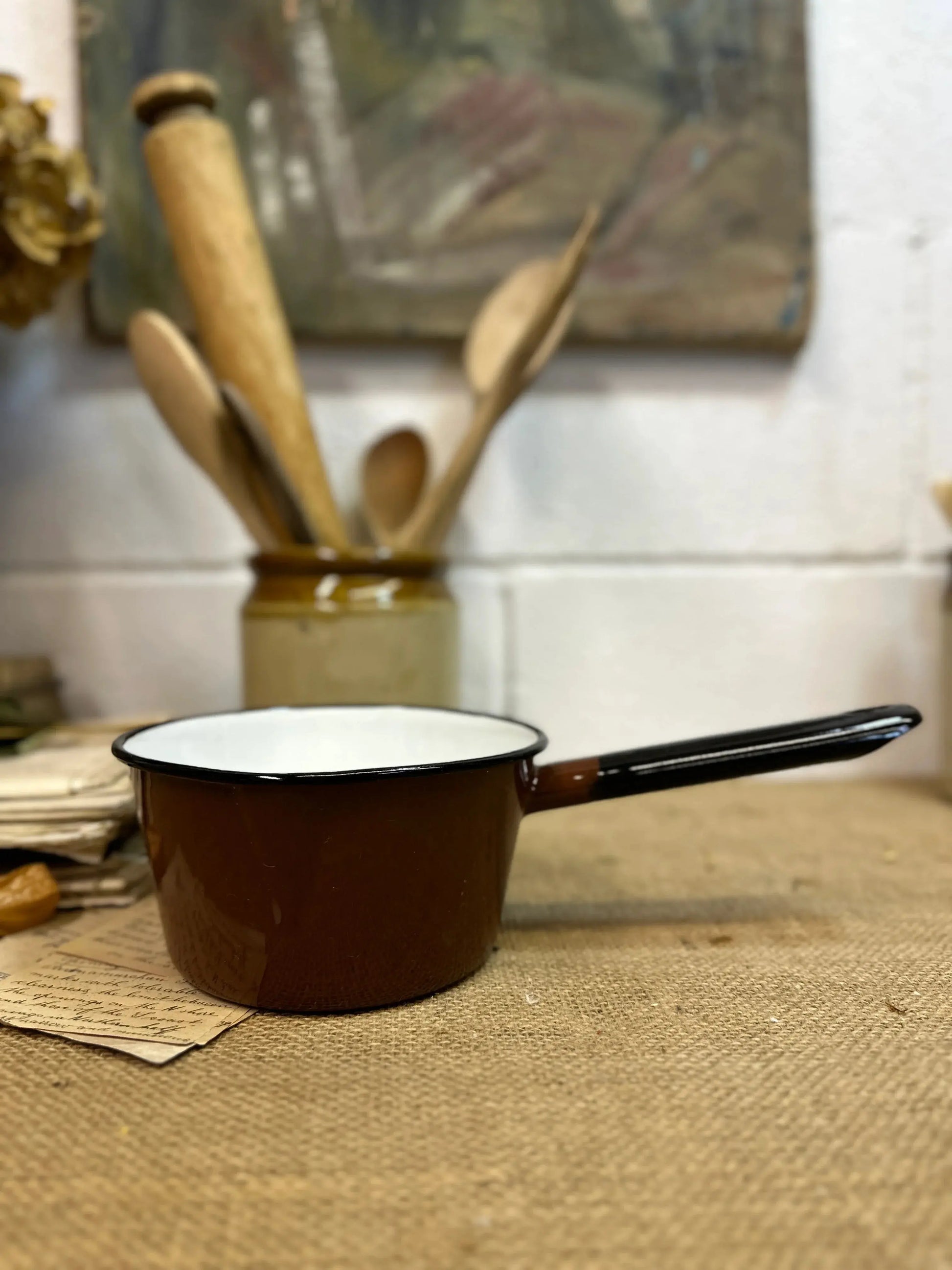 Vintage Brown Enamel Milk Pan - The Blind Mole