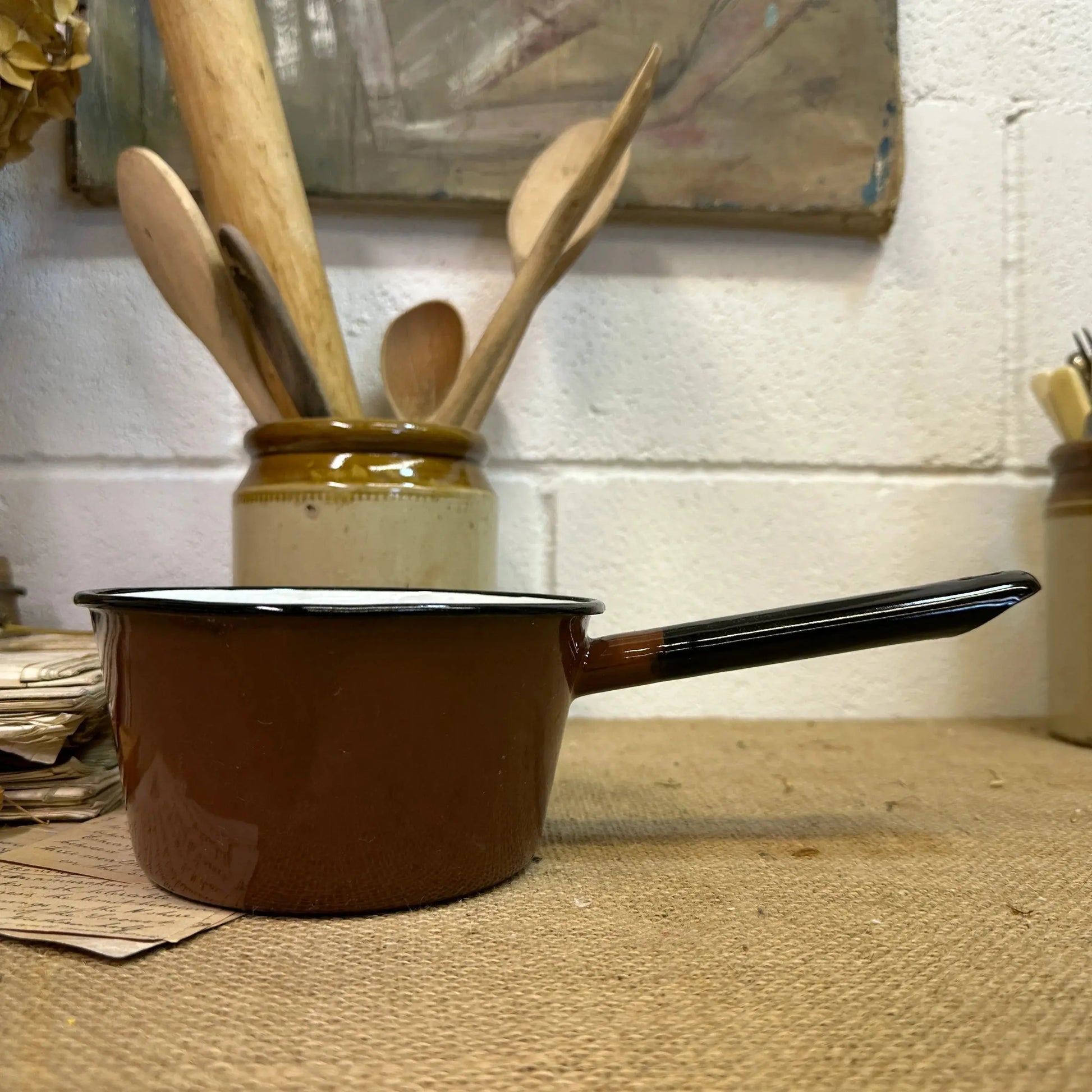 Vintage Brown Enamel Milk Pan - The Blind Mole