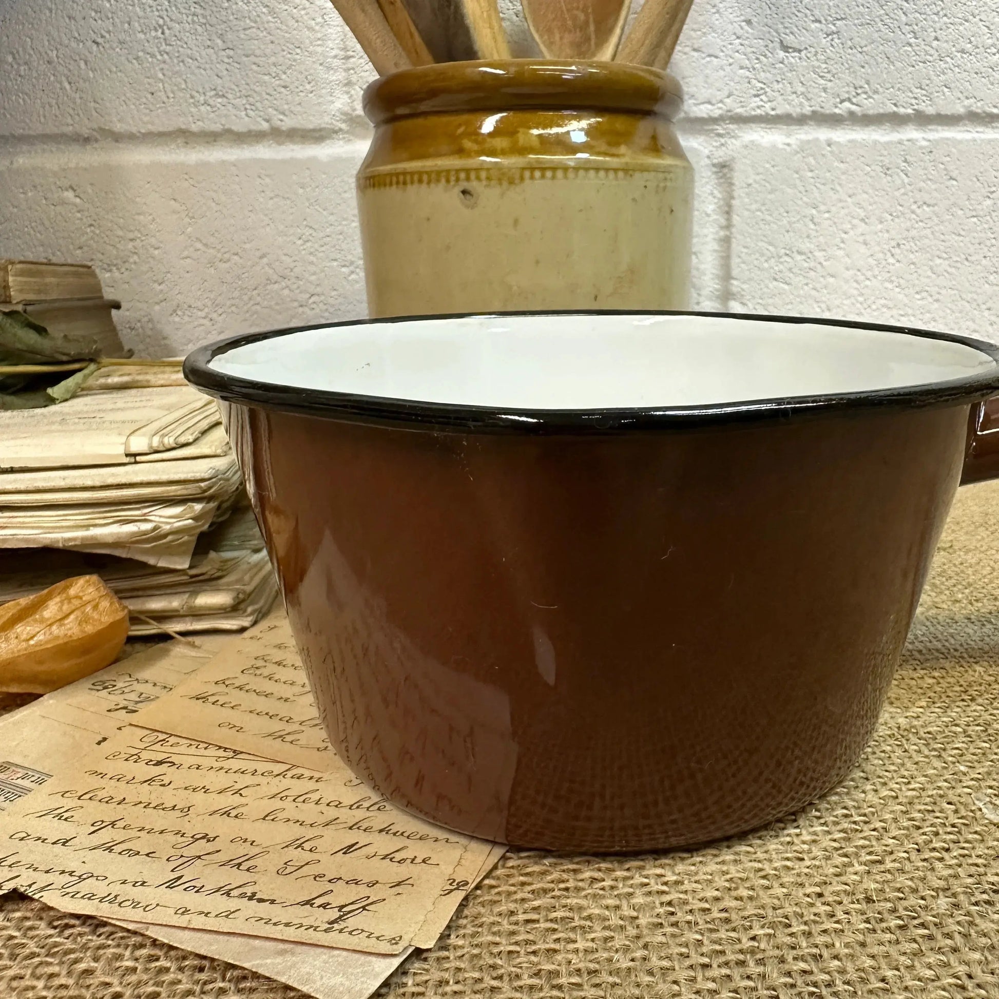 Vintage Brown Enamel Milk Pan - The Blind Mole