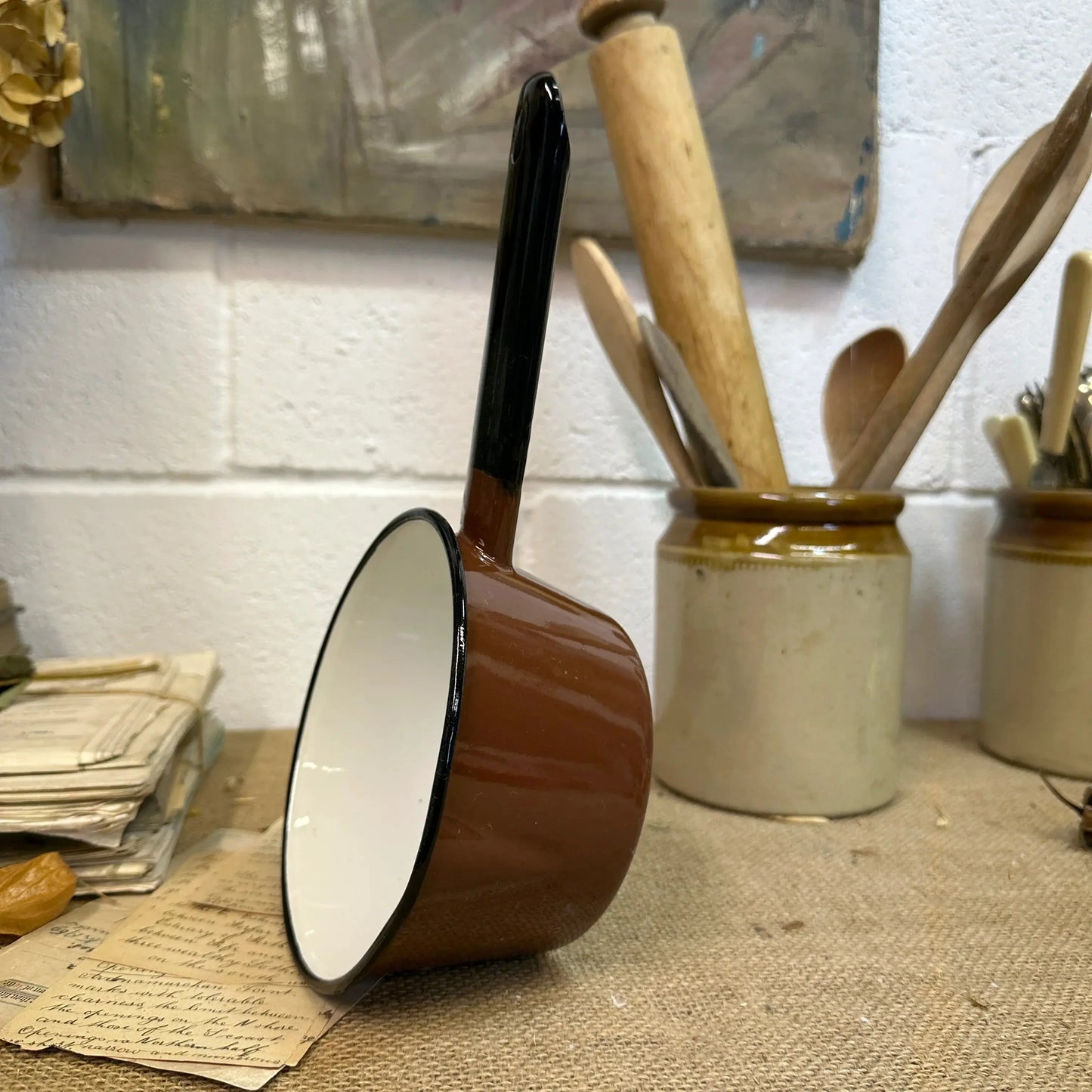 Vintage Brown Enamel Milk Pan - The Blind Mole