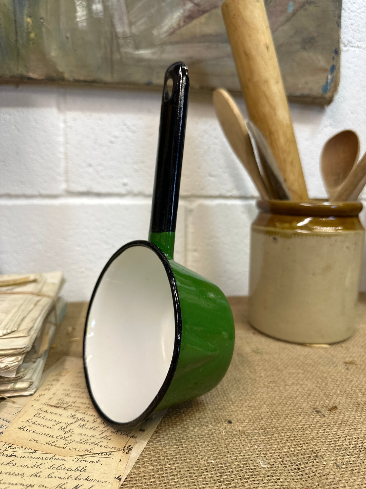 Vintage Green Enamel Milk Pan
