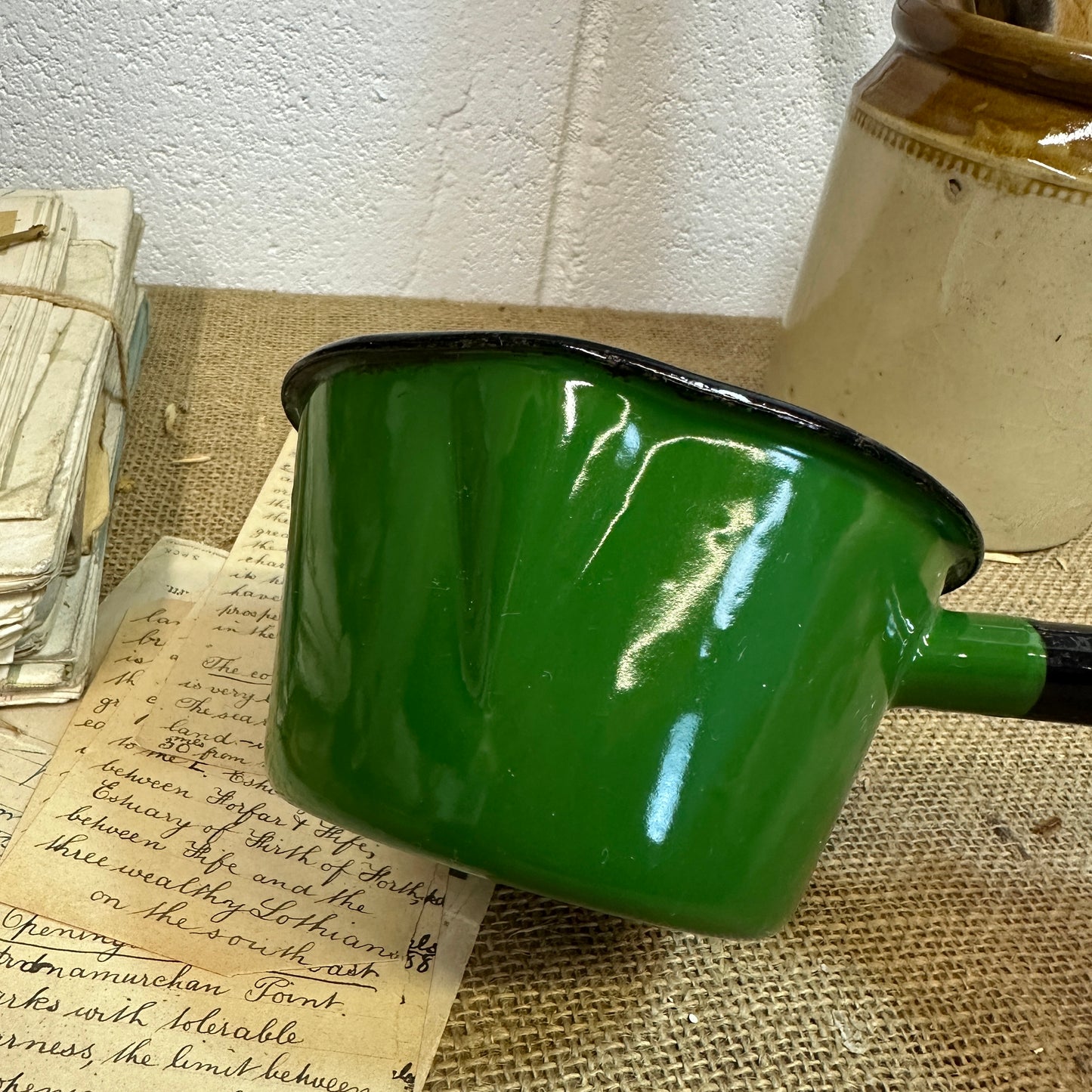 Vintage Green Enamel Milk Pan