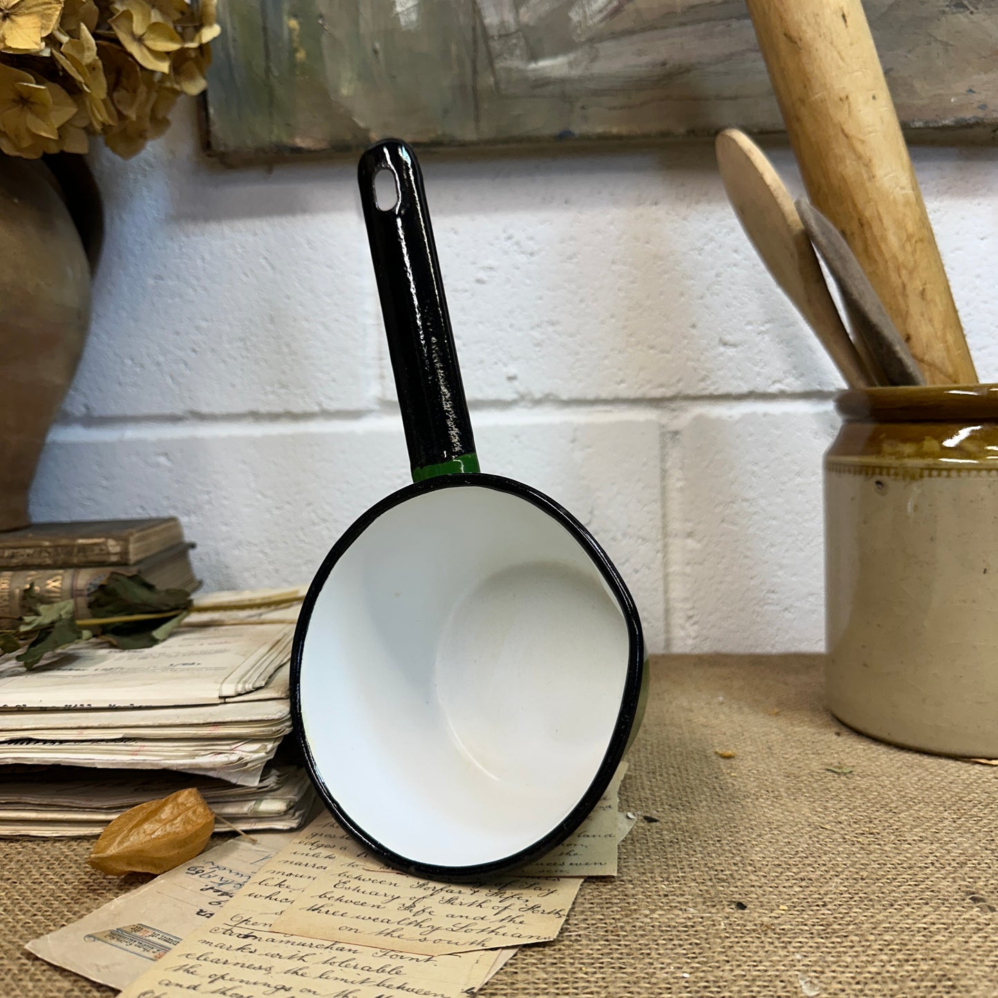 Vintage Green Enamel Milk Pan