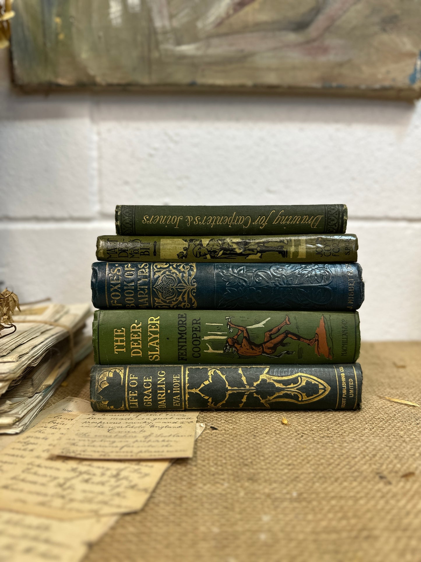 Stack of Green Coloured Books