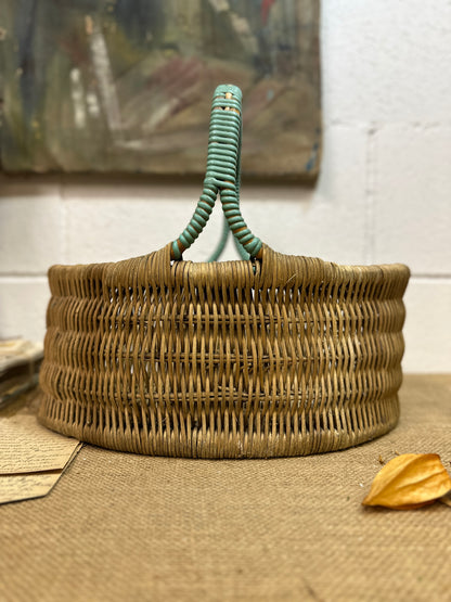 Vintage Wicker Hand Woven Basket Blue