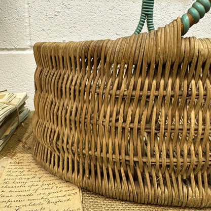 Vintage Wicker Hand Woven Basket Blue