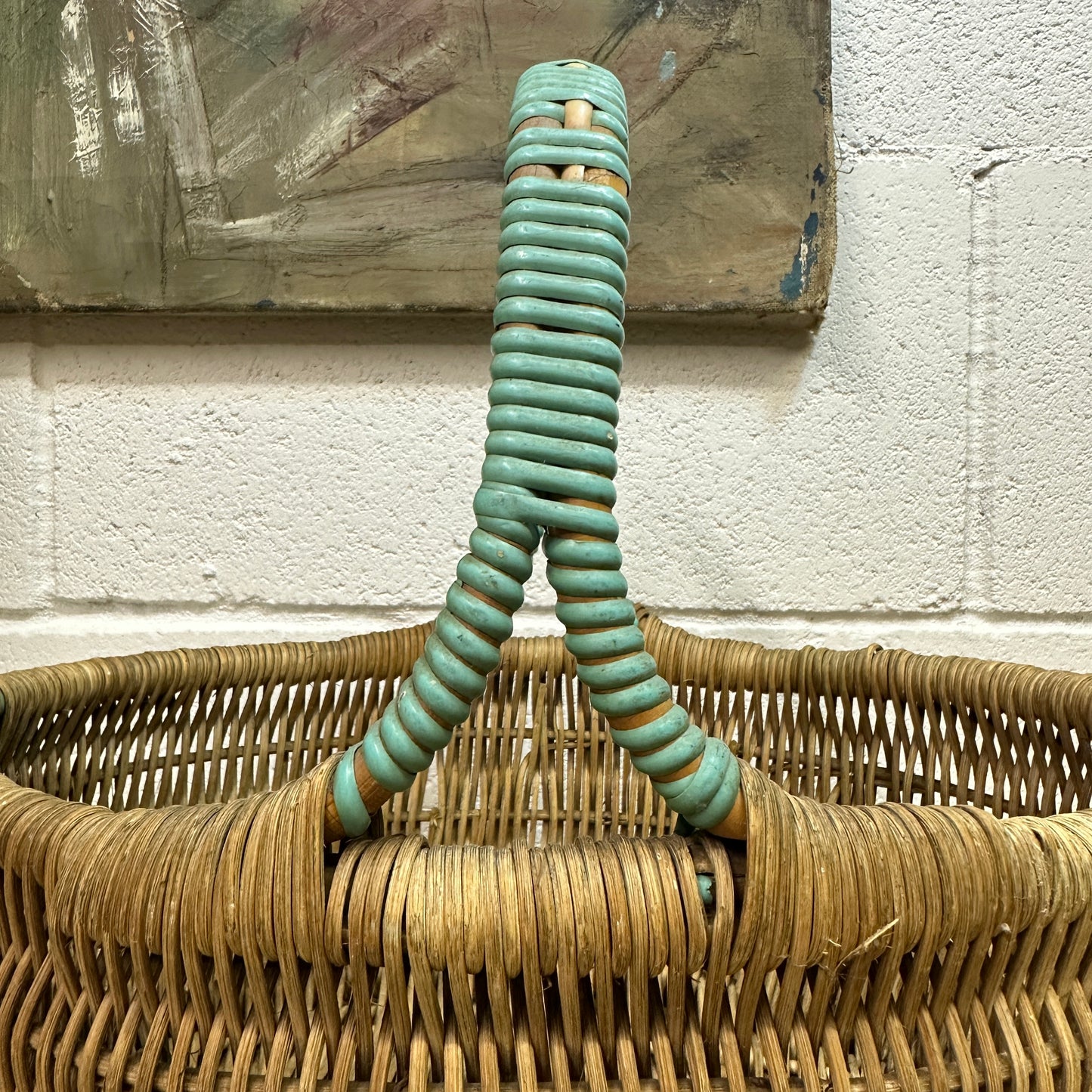 Vintage Wicker Hand Woven Basket Blue