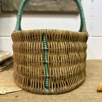 Vintage Wicker Hand Woven Basket Blue